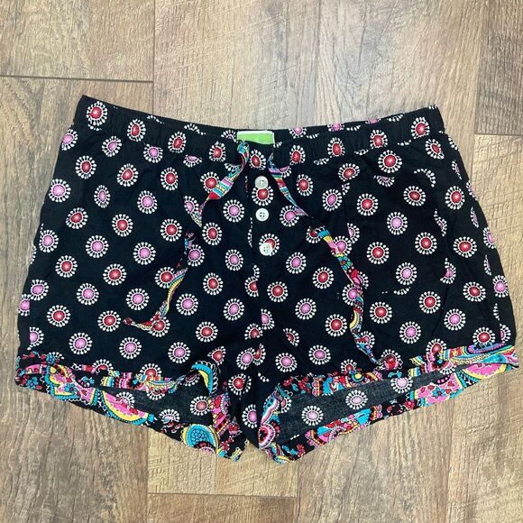 Vera Bradley‎ Loungewear Sleepwear Black Shorts 100% Cotton Abstract Floral sz S - Picture 1 of 10